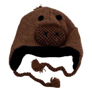 Wool Hat Brown Cow Design One Size